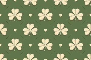 Seamless irish green pattern with clover and heart vector