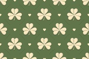 Seamless irish green pattern with clover and heart vector