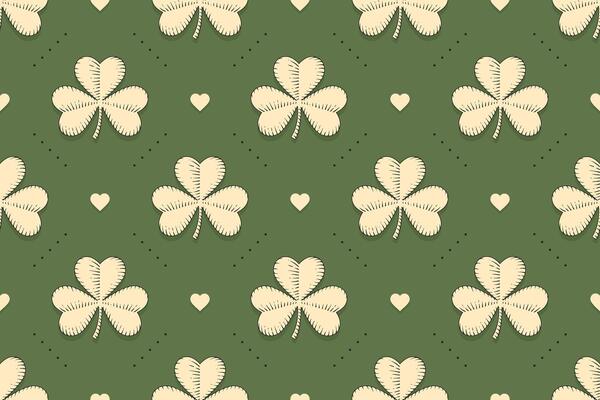 Seamless irish green pattern with clover and heart