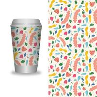 take away coffee packaging templates and design elements for coffee shops - cardboard cup with seamless patterns. vector