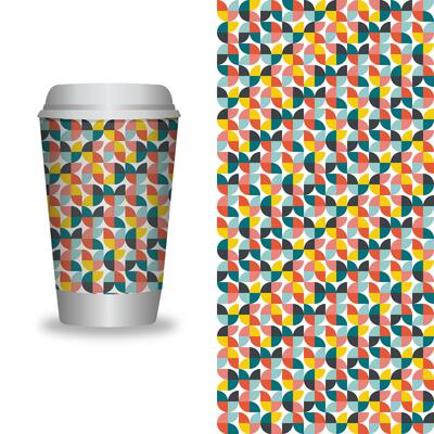 take away coffee packaging templates and design elements for coffee shops - cardboard cup with seamless patterns.