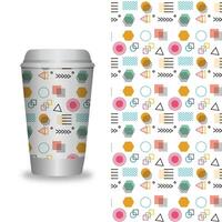 Take away coffee packaging templates and design elements for coffee shops - cardboard cup with seamless patterns. vector