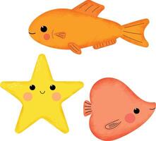 Set with cute orange fish vector