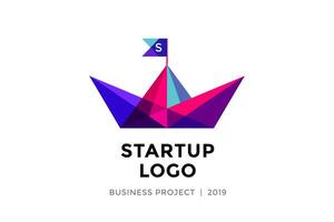 Design template of colorful paper boat with inscription Startup Logo vector