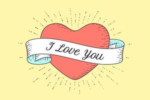 Old ribbon with message I Love You vector