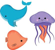 Set with whale and jellyfish vector