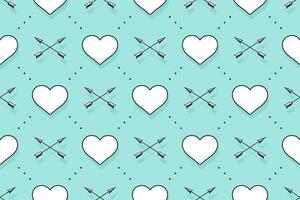 Seamless pattern with hearts and arrows on a turquoise backdrop vector