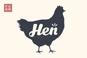 Isolated hen silhouette with lettering vector