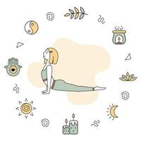Yoga set of elements. illustration in doodle style vector