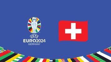 euro 2024 Suiza bandera cinta equipos diseño con oficial símbolo logo resumen países europeo fútbol americano ilustración vector