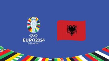 Euro 2024 Albania Flag Ribbon Teams Design With Official Symbol Logo Abstract Countries European Football Illustration vector