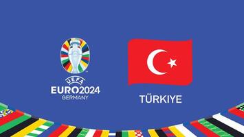 Euro 2024 Turkiye Flag Ribbon Teams Design With Official Symbol Logo Abstract Countries European Football Illustration vector