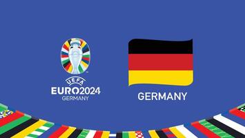 Euro 2024 Germany Flag Ribbon Teams Design With Official Symbol Logo Abstract Countries European Football Illustration vector
