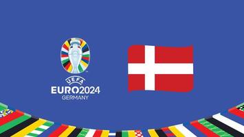 euro 2024 Dinamarca bandera cinta equipos diseño con oficial símbolo logo resumen países europeo fútbol americano ilustración vector