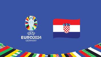 Euro 2024 Croatia Flag Ribbon Teams Design With Official Symbol Logo Abstract Countries European Football Illustration vector