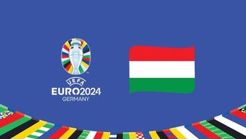 Euro 2024 Hungary Flag Ribbon Teams Design With Official Symbol Logo Abstract Countries European Football Illustration vector