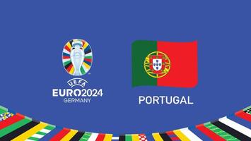 Euro 2024 Portugal Flag Ribbon Teams Design With Official Symbol Logo Abstract Countries European Football Illustration vector