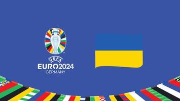 Euro 2024 Ukraine Emblem Ribbon Teams Design With Official Symbol Logo Abstract Countries European Football Illustration vector