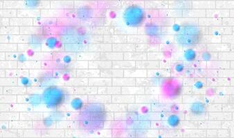 Blue and purple bokeh lights on white brick wall vector