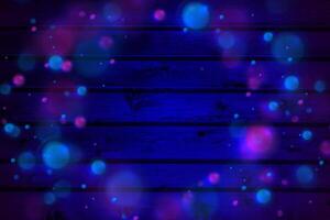 Blue and purple bokeh lights on dark wooden wall vector