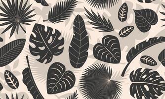 Seamless pattern with Tropical leaves. Abstract exotic background. Monstera, banana tree, palm leaves, foliage in silhouettes. Flat illustration vector