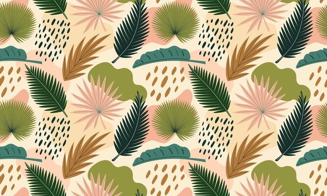 Seamless pattern with Tropical leaves. Abstract exotic foliage background. Modern exotic jungle plants. Monstera, banana tree, palm leaves. Flat illustration