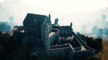 Aerial view ruins of medieval castle video