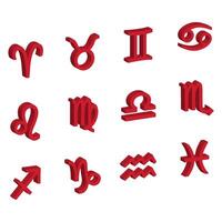 set of 3D Zodiac red signs. astrology and horoscope. illustration vector