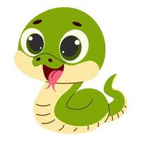 Cartoon cute green snake on white background. illustration vector