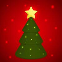Happy New Year banner with 3d Christmas tree. illustration. red background. christmas. vector