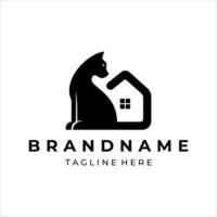 sencillo casa y gato logo vector