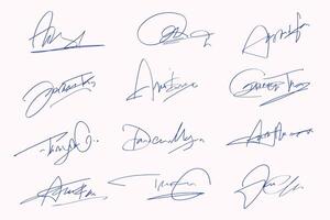 Signatures set. Fictitious handwritten signatures for signing documents on white background. vector