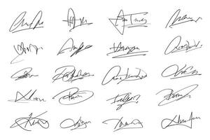 Signatures set. Fictitious handwritten signatures for signing documents on white background. vector