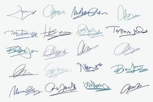 Signatures set. Fictitious handwritten signatures for signing documents on white background. vector