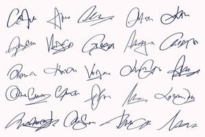 Signatures set. Fictitious handwritten signatures for signing documents on white background. vector