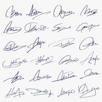 Signatures set. Fictitious handwritten signatures for signing documents on white background. vector