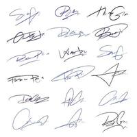 Signatures set. Fictitious handwritten signatures for signing documents on white background. vector