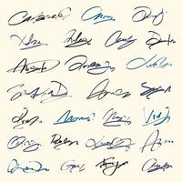 firmas colocar. ficticio escrito firmas para firma documentos en blanco antecedentes. vector