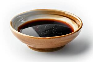 Small dish of soy sauce, simple and glossy, perfectly isolated on a white background for clarity photo