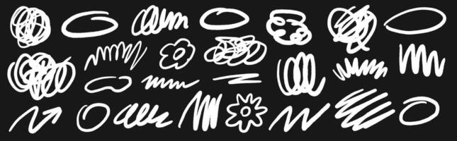 Charcoal marker doodle shapes collection. Hand drawn abstract scribbles and squiggles, creative various shapes. Scribbles, arrows, scrawls, flowers, curly lines. vector