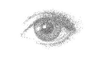 Halftone effect realistic human eye. Dotted illustration vector