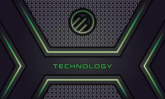 dark green metallic technology background template with technology logo vector