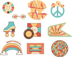 set of stickers in retro style, 90s, 2000s, y2k, 00s, Isolated illustration vector