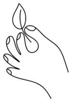 Leaf in hand doodle icon. Simple line illustration for children book, web design nature study vector