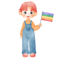 Illustration of a man holding a rainbow flag for Pride Month png