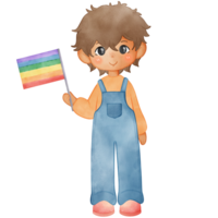 Illustration of a man holding a rainbow flag for Pride Month png