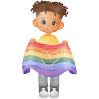 illustrazione di un' uomo Tenere un' arcobaleno bandiera per orgoglio mese png