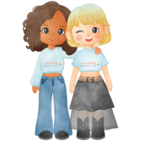 Illustration of a female couple, lesbian clipart for Pride Month png