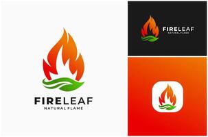 Hot Fire Flame Burn Ignite Heat Leaf Green Natural Eco Energy Logo Design Illustration vector