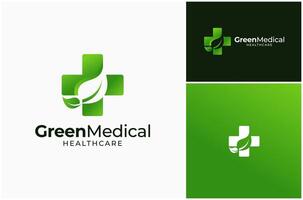 médico medicina hospital farmacia cuidado de la salud hoja verde natural logo diseño ilustración vector